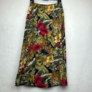 Liz Claiborne Vintage Floral Print Boho Silk Midi Skirt High Waist Sz 10